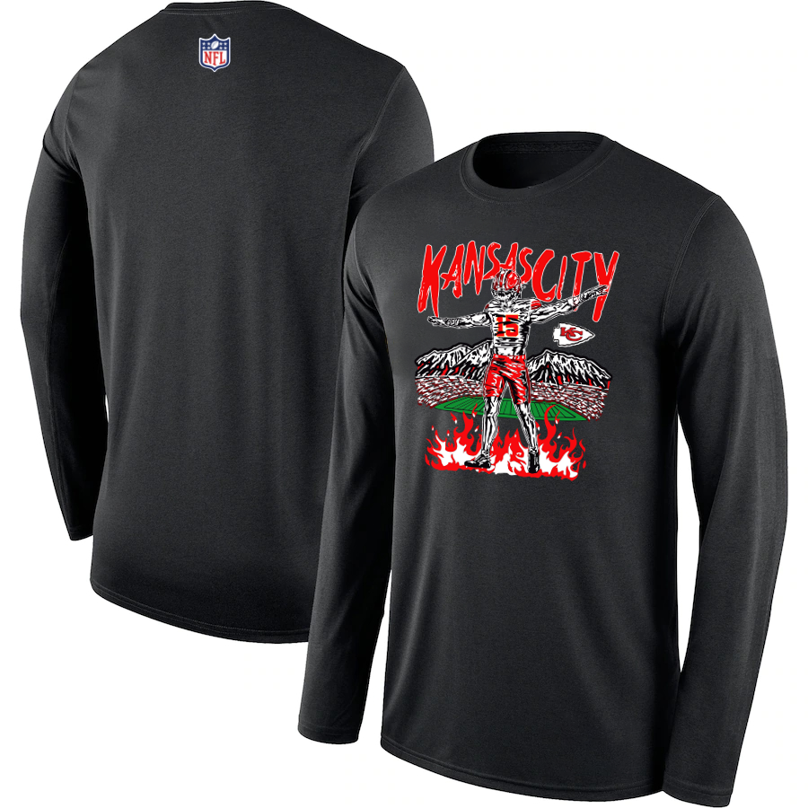 Men 2024 NFL Kansas City Chiefs T shirts black long sleeves->nfl t-shirts->Sports Accessory